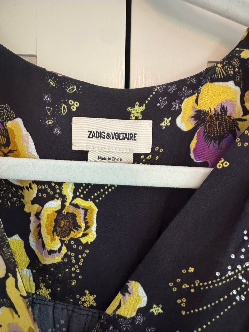 Zadig & Voltaire Black Floral Blouse with Yellow and Purple Accents